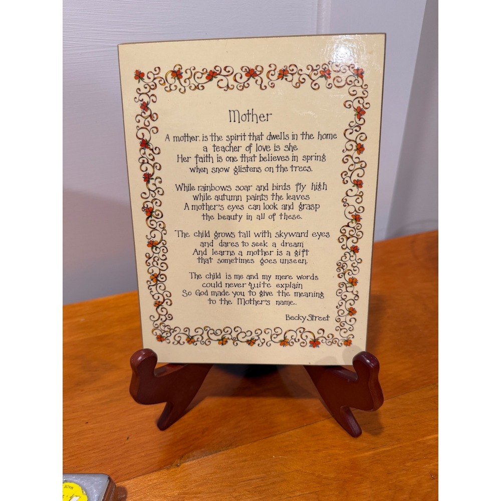 Vintage Becky Street Mother Poem Wall Plaque Stamer Products Floral Border USA